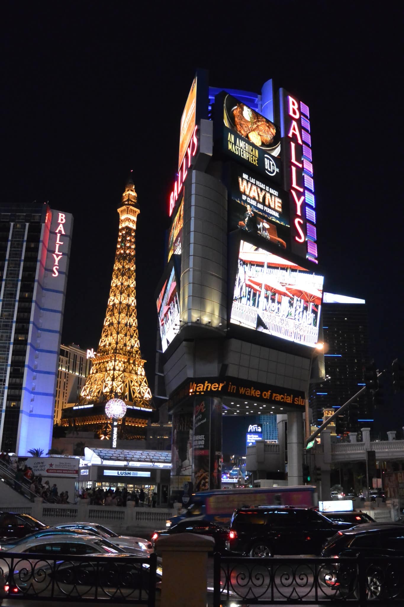 Las Vegas met Bally’s en Eiffeltoren bij nacht